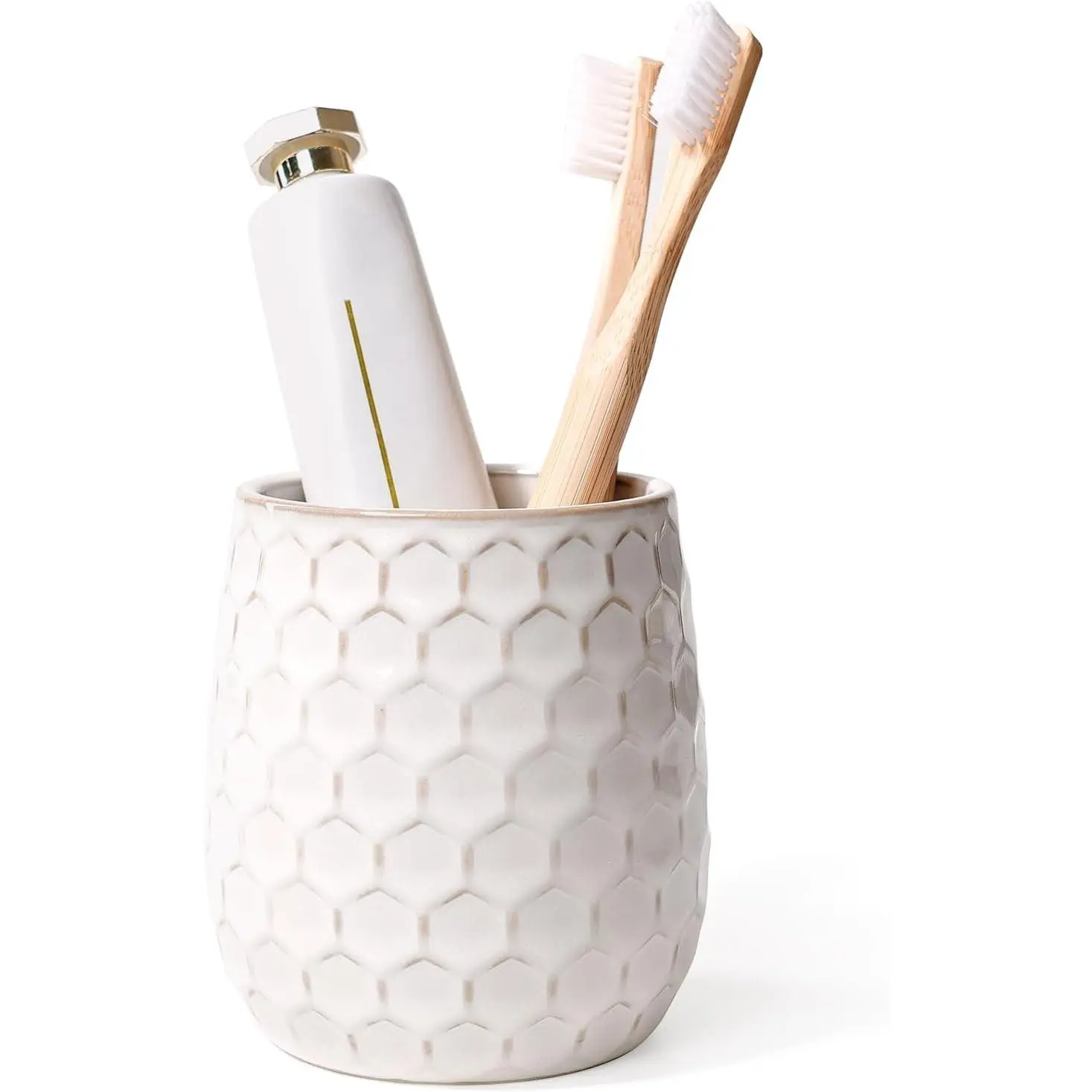 Toothbrush Holder, Tooth Brush Holder for Bathroom - Ceramic Toothbrush Cup White Toothbrush Holders Countertop, Makeup Brush Holder Pen Holder, 3.62" x 3.62" x 3.93"