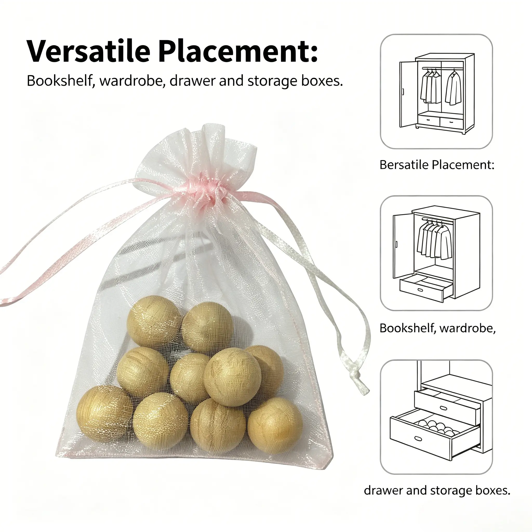 Natural Camphor Wood Beads for Pest Repellent, Odor Control, Air Purification, Long-Lasting Fresh Scent, Ideal Gift for Holidays