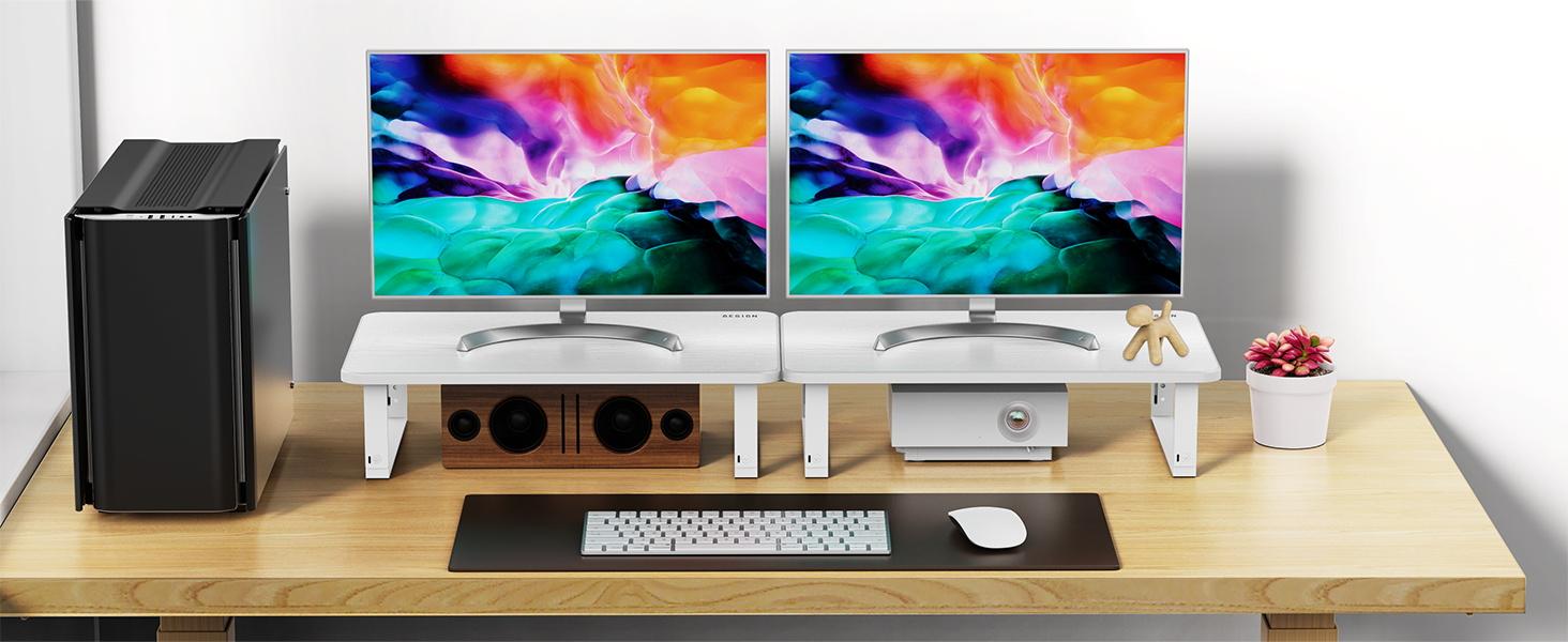 Monitor Stand Riser, Height Adjustable Laptop Stand, Computer Monitor Stand for Monitor, Computer,Laptop,Printer (White)