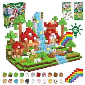 Farm World Magnetic Building Blocks Montessori Light-Up Toy Set – Educational STEM Kit, Toy for Kids,Outdoorfun