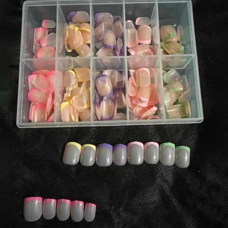 Neon Rainbow French Nail Tips, 240Pcs Short Brighter Pastel French Tip Press on Beach  for Women, 5 Color Glossy Soft Gel  Nail Press Ons Fake False Nails Extensions for DIY Art,Press on  Women  Short