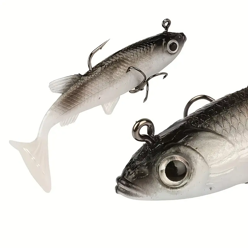 2-Pack Rubber Soft Lures, Bass Fishing Accessories, Lead Weight for Long Cast Stability, Durable Sharp Hooks, Ideal for Salmon, Trout, Walleye