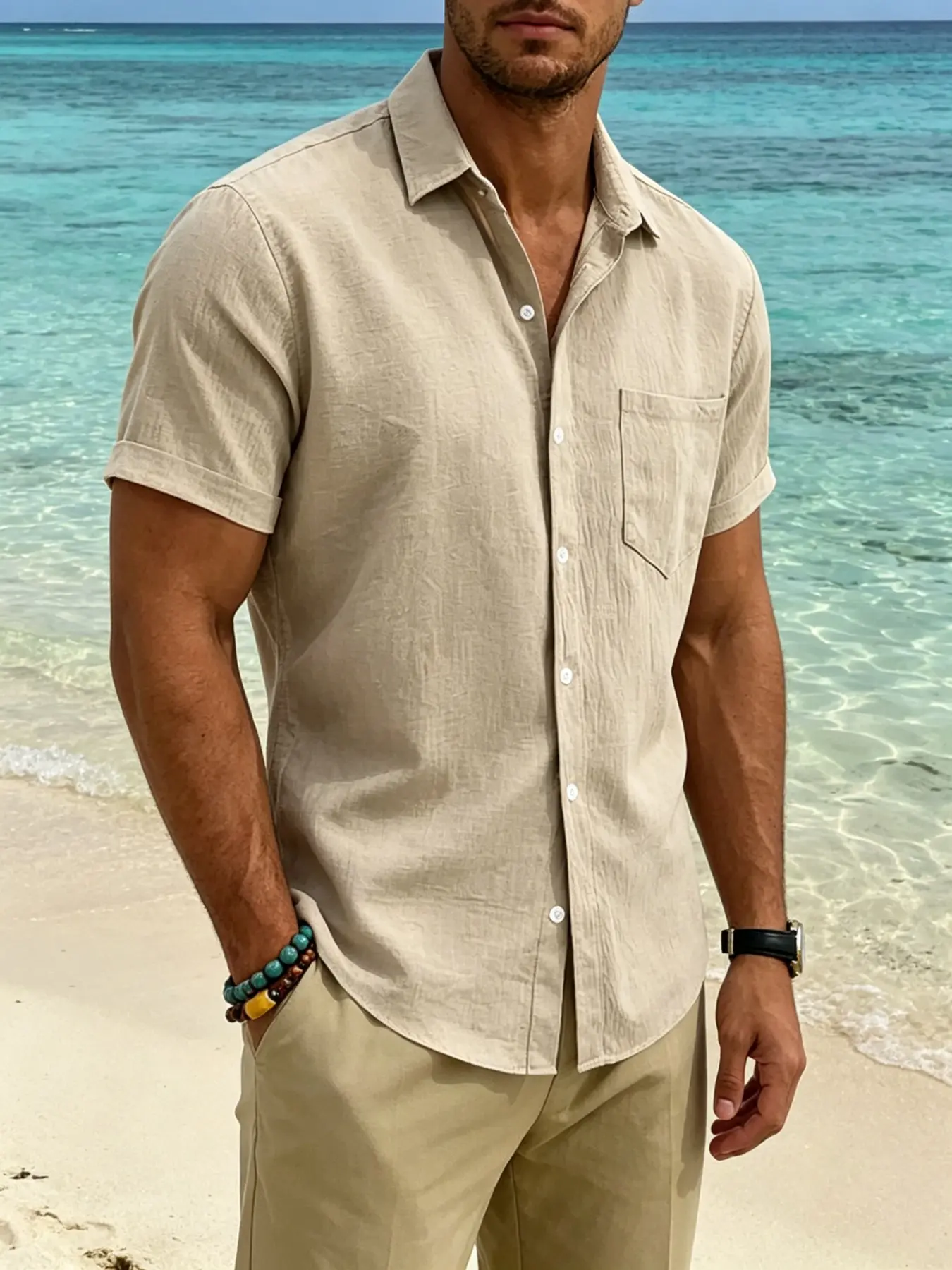 Men's Vintage Lightweight Linen Short Sleeve Button Down Plain Shirt, Lapel Collar Single Chest Pocket Front Placket Top, Loose Fit Casual Blouse for Beach Travel Daily Business Resort Wear, Casual Beach Shirts, Available in 8 Colors, Sizes S-3XL In Stock