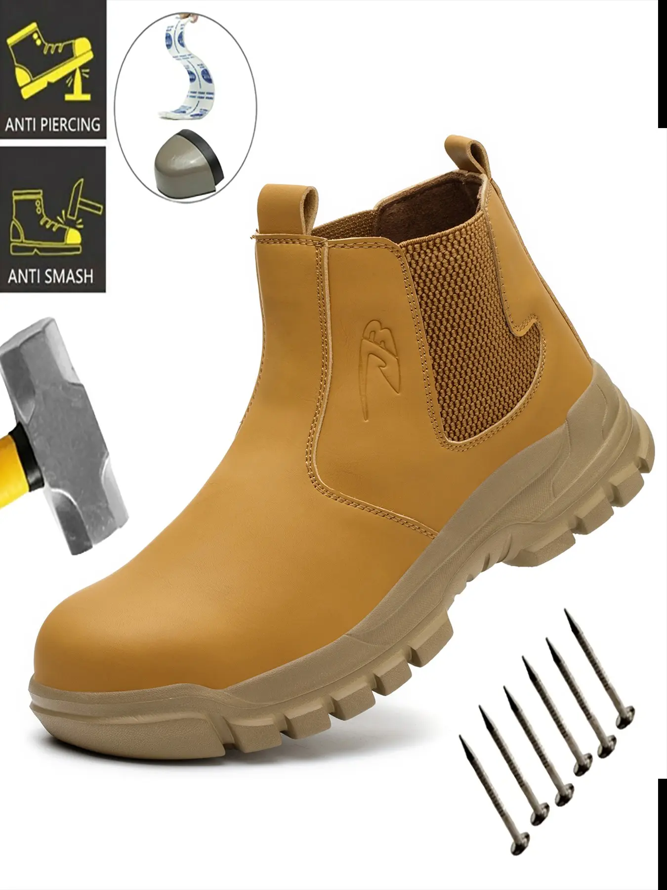 Lightweight Protective Safety Shoes for Men, Anti-Slip Work Boots with Steel Toe Protection, Durable Outdoor Construction Ankle Boots with Breathable Elastic Slip-On Design