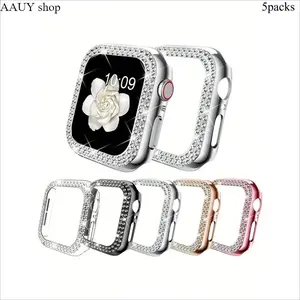 5 Pack Rhinestone Bling Watch Protective Case, Hollow Shockproof PC Bumper Cover, Compatible with Watch Ultra, SE & Series 1-10, Multi Sizes 38/40/41/42/44/45/46/49mm, Stylish Anti-Scratch Accessory for Daily Wear, Outdoor Trips & Trendy Wrist Decor Gifts