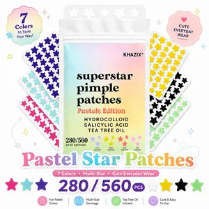 280/560pcs Colorful Star Acne Patches, 7 Macaron Colors, Tea Tree Oil, Hyaluronic Acid, Calendula, Easy Peel, Daily Care, Travel, Teen, Adult