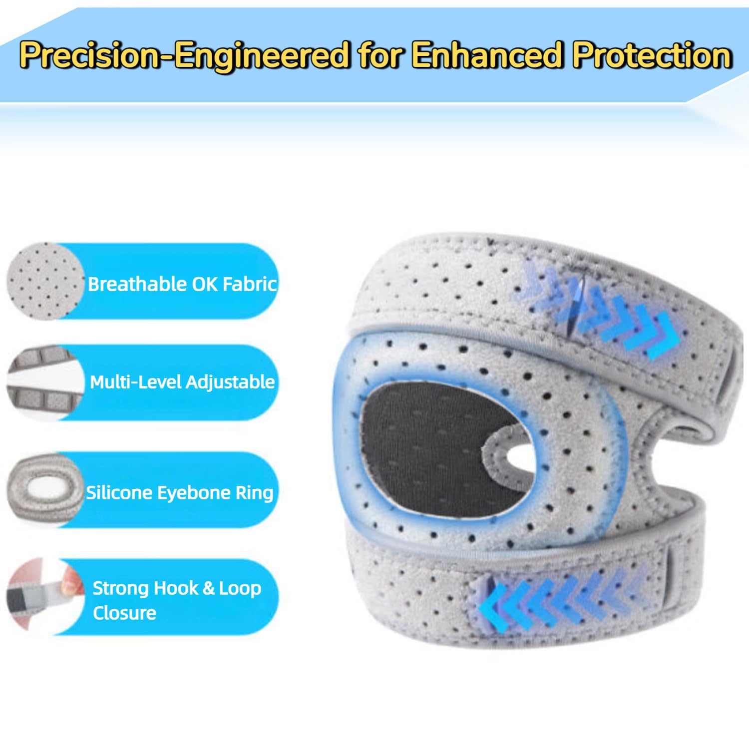 Knee Brace for Women Men Adjustable Knee Support with Side Stabilizers, Patella Gel Pads & Upgraded Silicone Anti-Slip Strip -Patella Knee Brace for Meniscus Tear, Knee Pain, Arthritis, Injury Recovery, Running, Workout