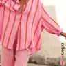 Women's Striped Print Long Sleeve Shirt, Collared Shirts, Button Up Blouse, Elegant Casual Top for Daily Wear, Ladies Clothes for All Seasons