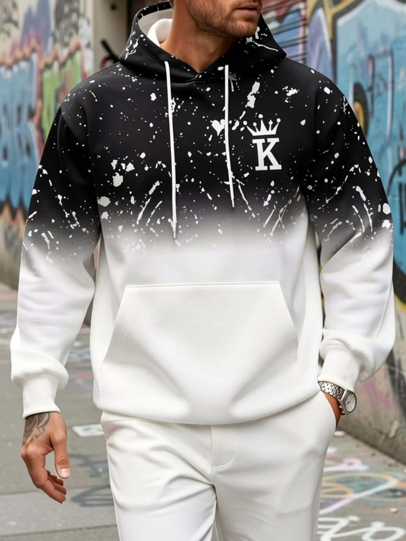 Gradient Print Hooded Pullover Hoodie for Men, Trendy Casual Long Sleeve Top, Loose-Fitting Fall & Winter Outerwear