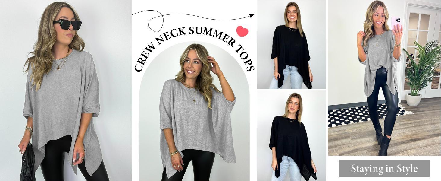 Imily Bela Womens Oversized Tshirts Batwing Short Sleeve Asymmetric Hem Tops Summer Casual Loose Fit Tunic Tee Shirts SpringStatements