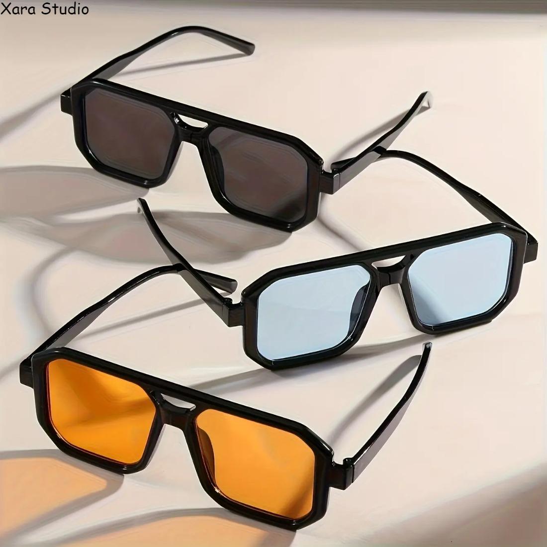 3-Pack Men’s Square Full-Rim Glasses – Double Frame Design, Stylish Minimalist Urban Eyewear with Durable PC Lenses, Comfortable Lightweight Fit for Daily Casual Wear & Office