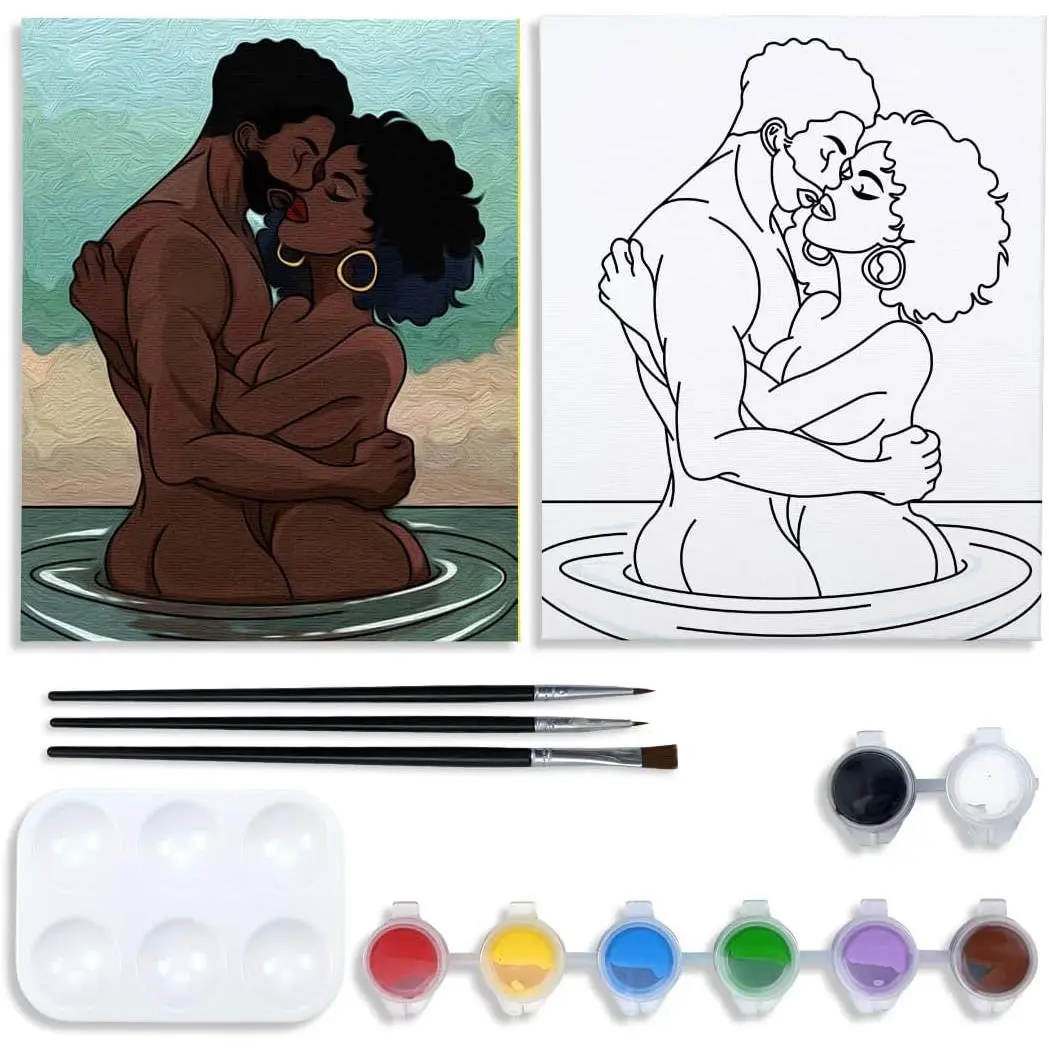 Canvas Painting Kit Pre Drawn Canvas for Painting for Adults Couples  and Sip Party Supplies Love Theme Couple DIY Date Night Activities Valentines  Pack of 1, 8x10 inch