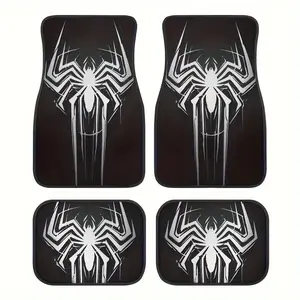 4pcs White Spider Pattern Car Floor Mats - Durable Polyester, All-Season Protection for Cars, Trucks, SUVs - Ideal Gift for Christmas and Halloween, All season Floor Mats, Car Floor Mats All Weather