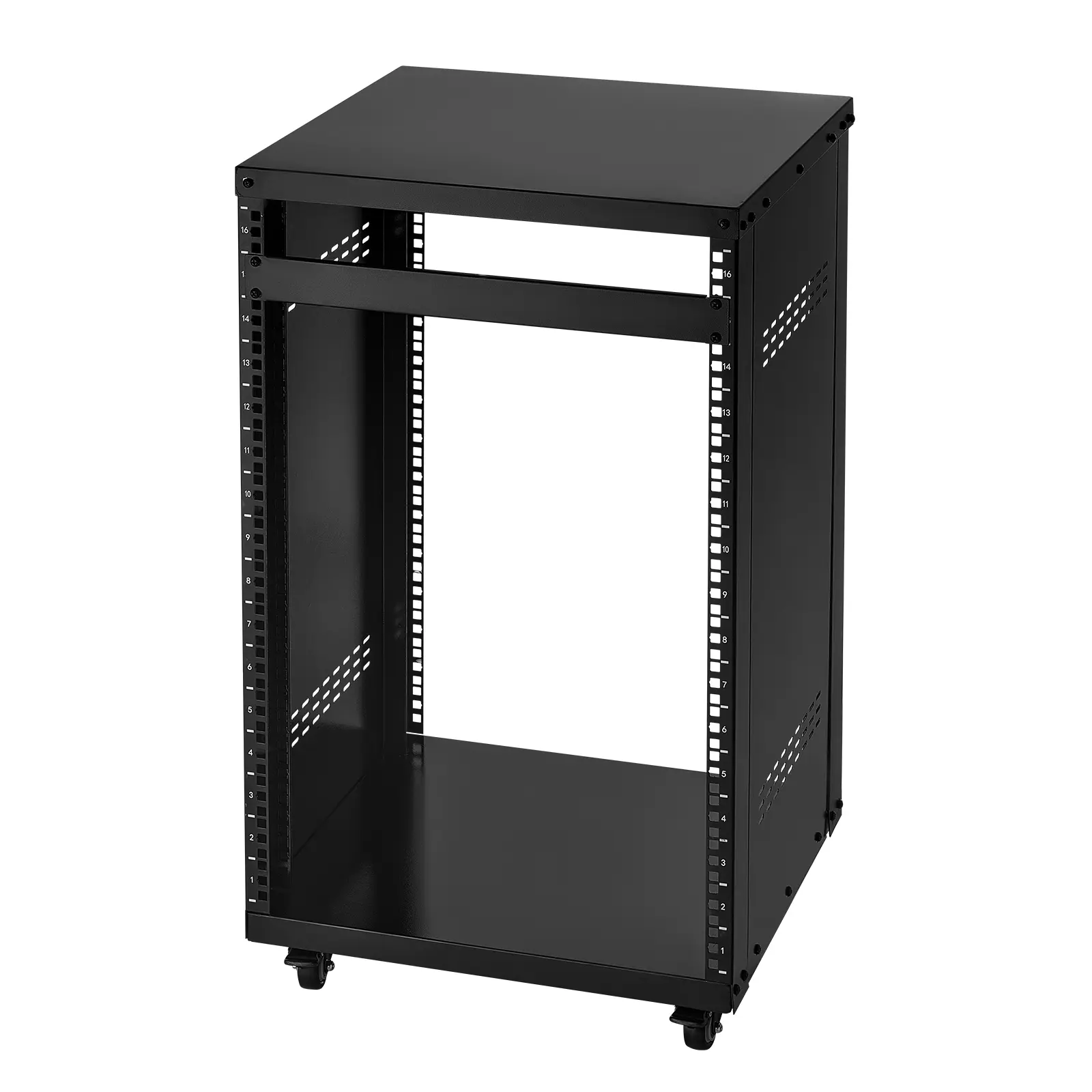 16U Av Rack, 200 lbs/90.7 kg Max Weight Capacity, Q235 Construction, Home Recording Studio Rack with Lockable Caster Wheels, Open Frame Server Cabinet