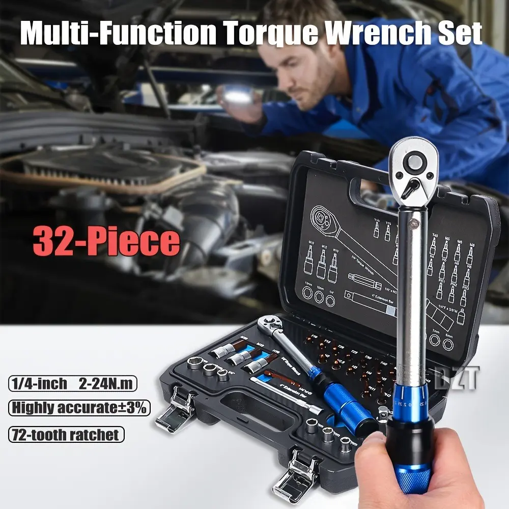Industrial Precision Torque Wrench Set, 32-Piece Kit for Accurate Bolt & Nut Tightening, Prevent Over-Tightening Damage, Ideal for Auto Repair