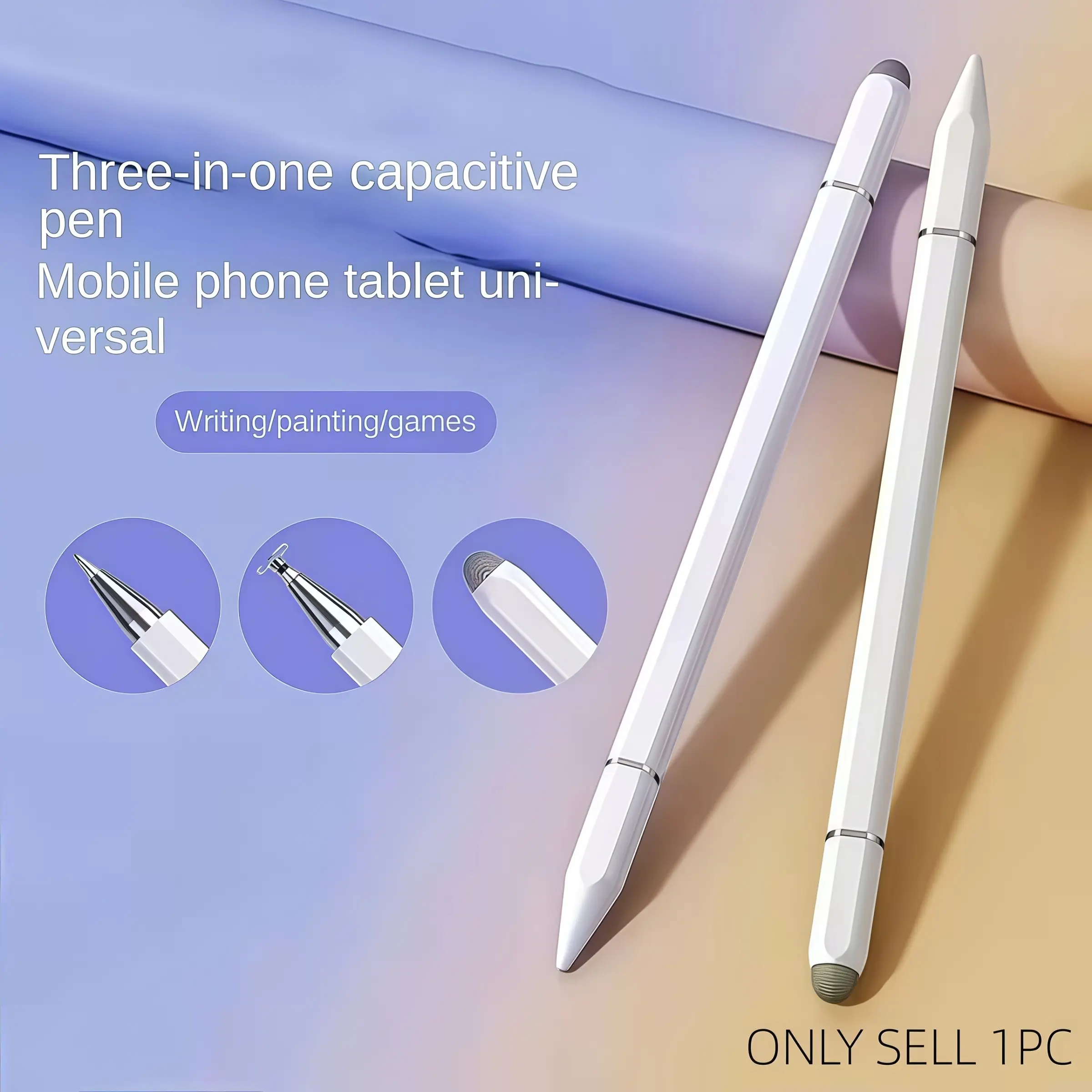 3-In-1 Universal Stylus Pen with Disc Tip, Rubber Touch Tip & Ballpoint Tip, Compatible with iOS Android Oppo Tablets & Smartphones