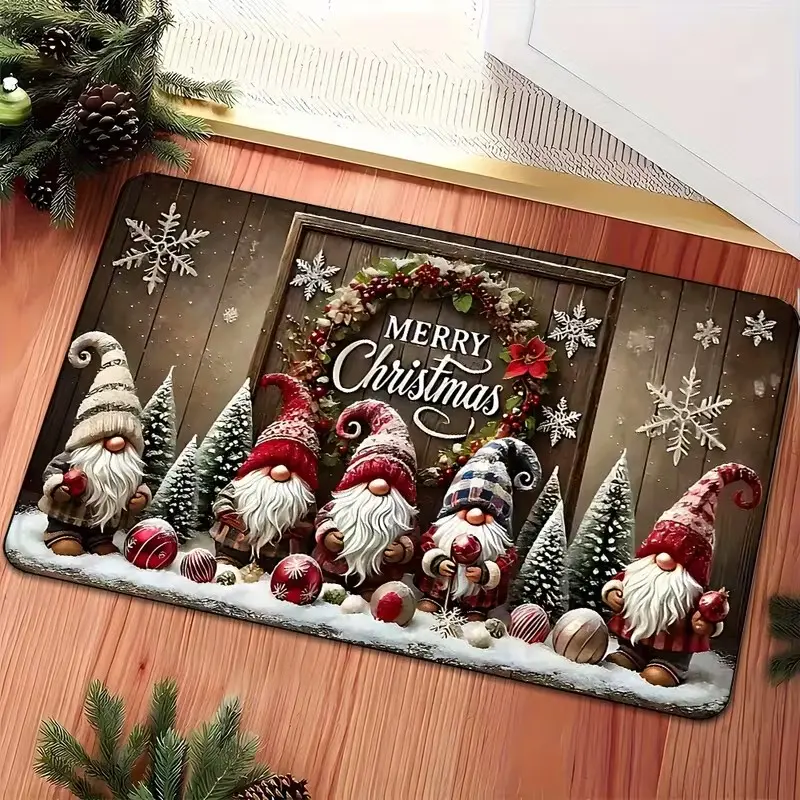 Christmas Theme Door Mat, Non-Slip Santa Claus Rug, Festive Party Decor, Easy Clean Kitchen Mat, Indoor Outdoor Entry Pad, Holiday Gift