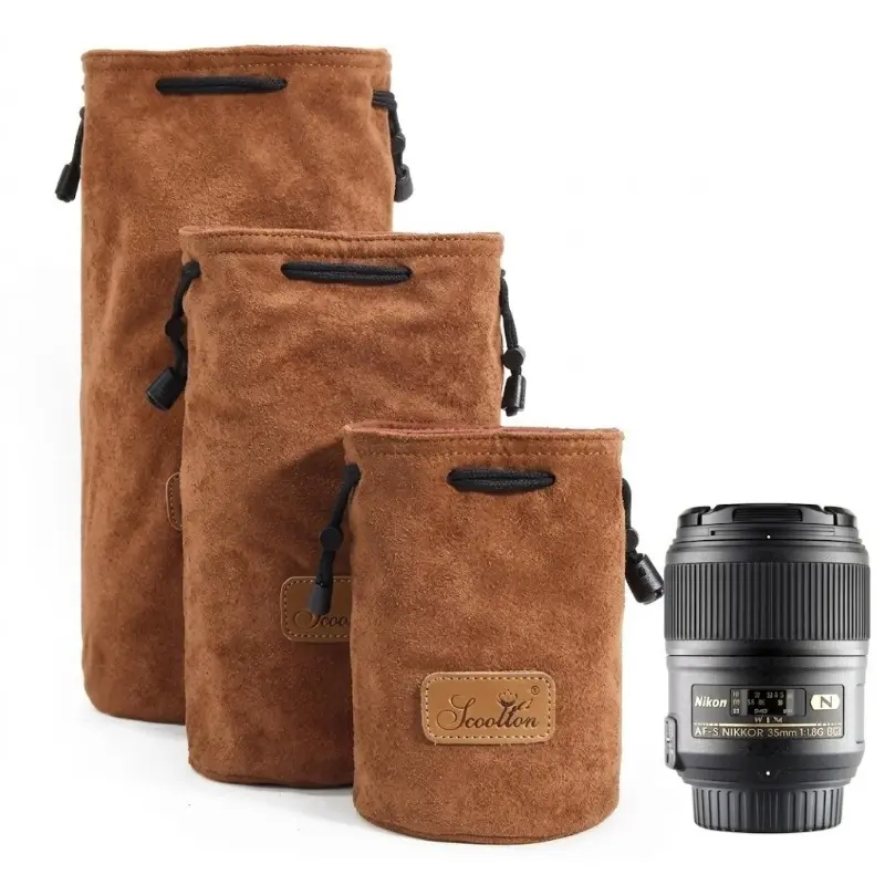 DSLR Camera Lens Storage Pouch - Soft Fabric Fiber Suede Protective Padded Shock-Resistant Cover, Camera Bag Insert Accessories