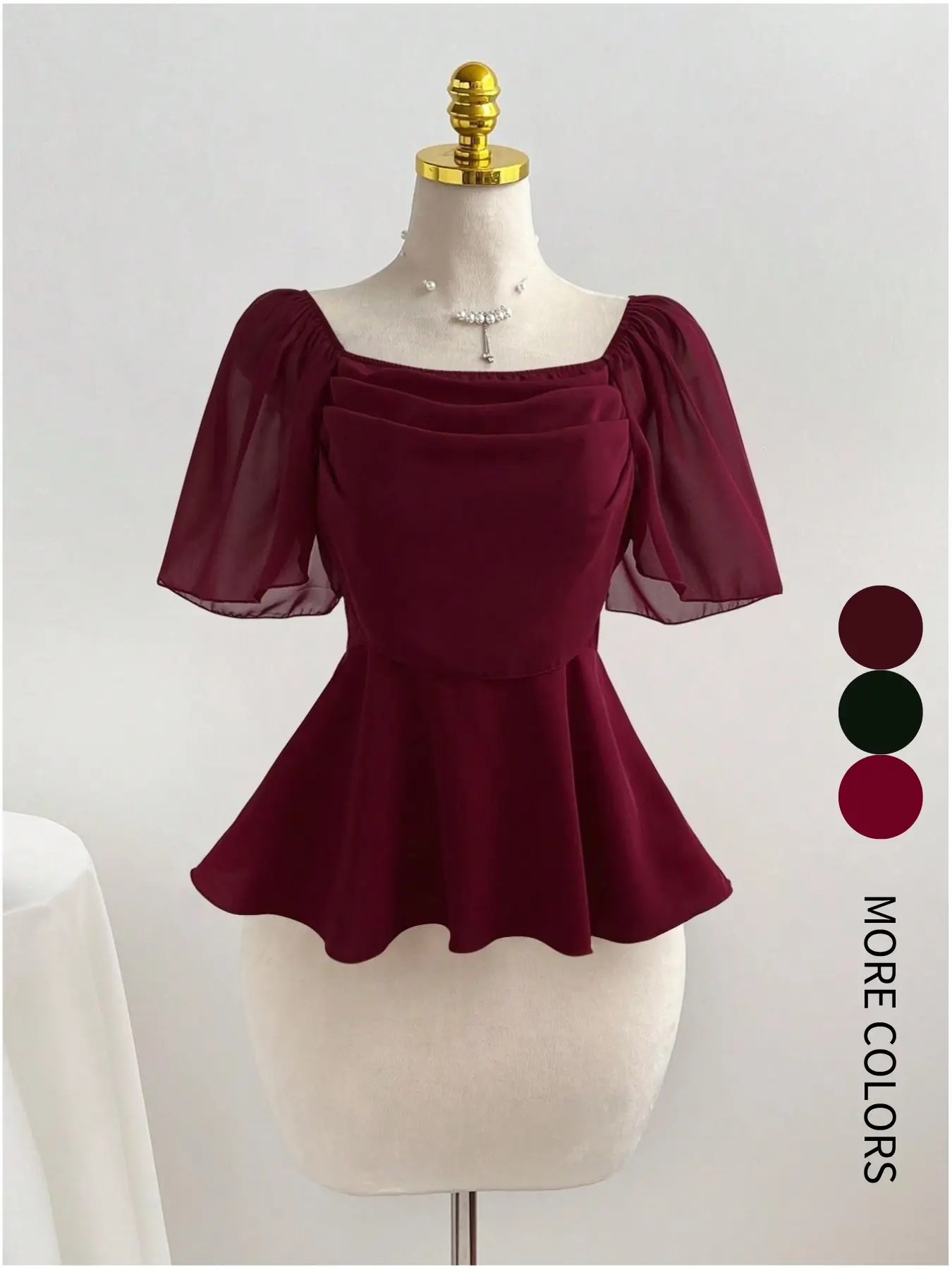 French Chic Blouse, Tops, Square Neck, Slim-Fitting, Solid Color, All Seasons, Summer Wear, Spring Fall Layering, Versatile and Stylish