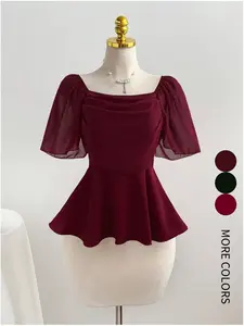 French Chic Blouse, Tops, Square Neck, Slim-Fitting, Solid Color, All Seasons, Summer Wear, Spring Fall Layering, Versatile and Stylish