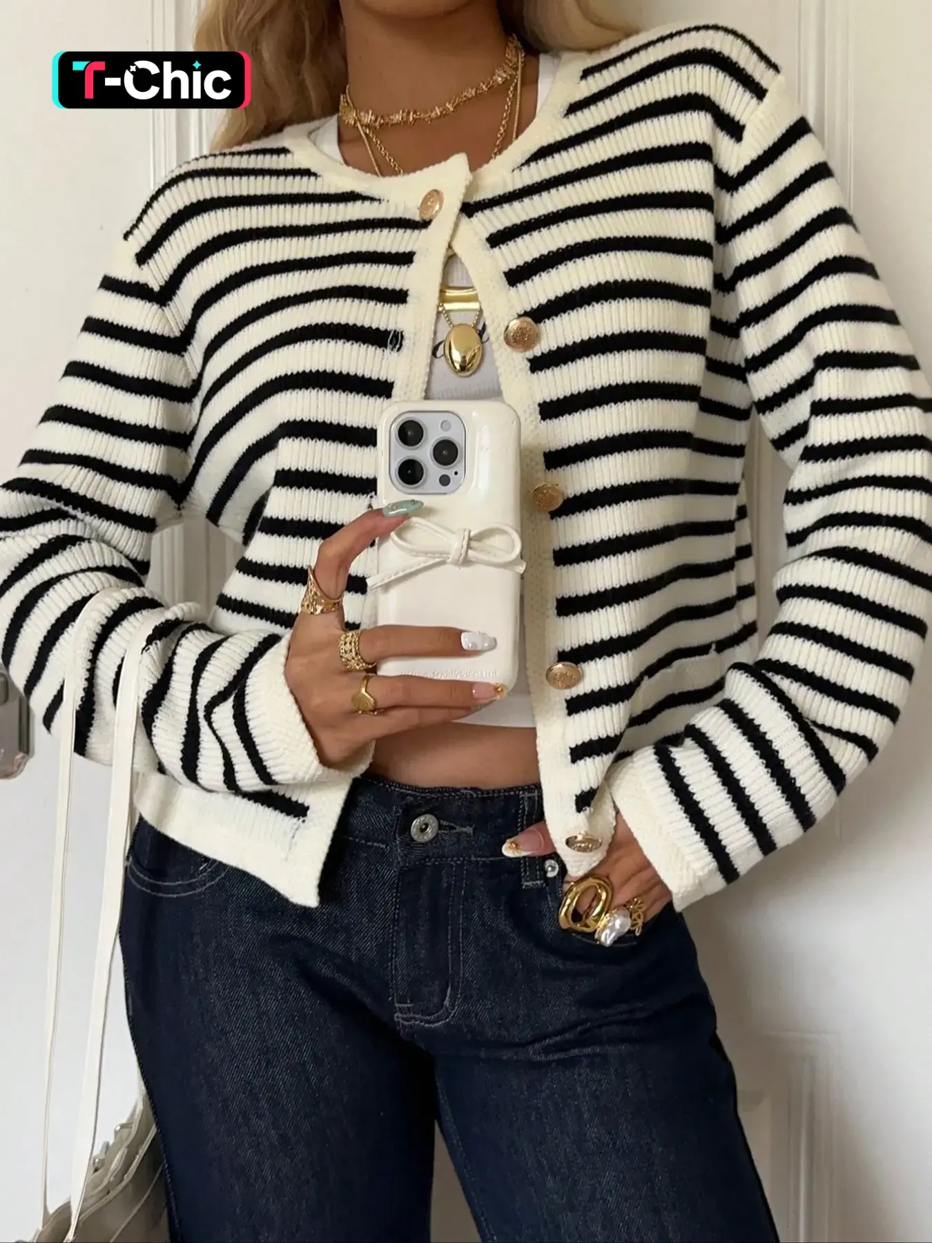 New Women's Knitted Sweater, Fall Winter Fashion, Drop Shoulder Button Front Cardigan, Striped Long Sleeve Top, Ladies Casual Wear, Knitwear