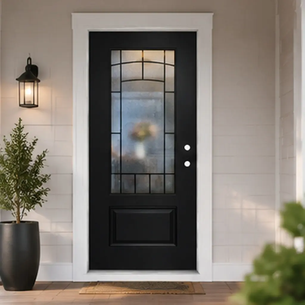 ARCH 36x80 Fiberglass Entry Door with 4-9/16 Vinyl Frame, Black 3/4 View Cloud-Pattern Glass, Left Hand Inswing, LVL Stiles, Polyurethane Foam Core, Modern Front Entrance Door for Home, Garden & Outdoor Use, Black Color Options, Fiberglass Material