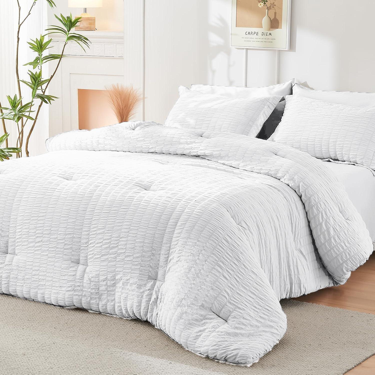 Seersucker Queen Comforter Set 2/3PCS Unique Texture, Lightweight & Skin-Friendly All-Around