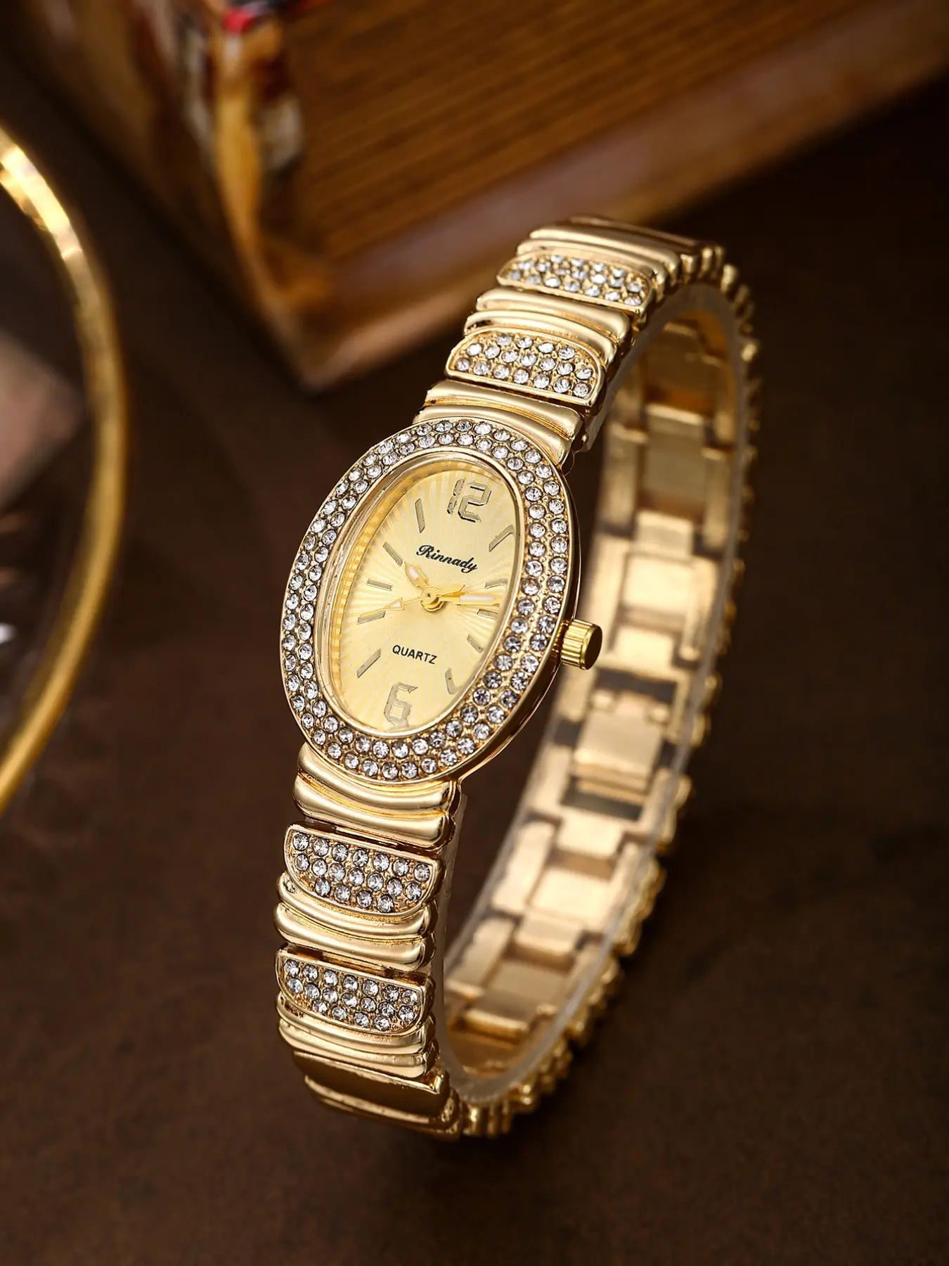 Women's Quartz Watch with Oval Dial, Elegant Diamond-Encrusted Band, Perfect for Daily Wear, Multiple Dial Styles Available