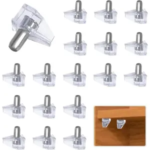 20 Pcs 5mm Clear Plastic Cabinet Shelf Support Pegs, Replacement Steel Shelf Holder Bracket Pins