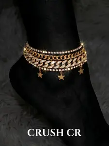 CRUSH CR Sparkling Star Charm Multi-Layer Anklet Gift for Him/Her, Anti-tarnish Foot Bracelet, Thoughtful Present for Bridesmaid Gifts, Birthdays & Holiday Surprise Gifting