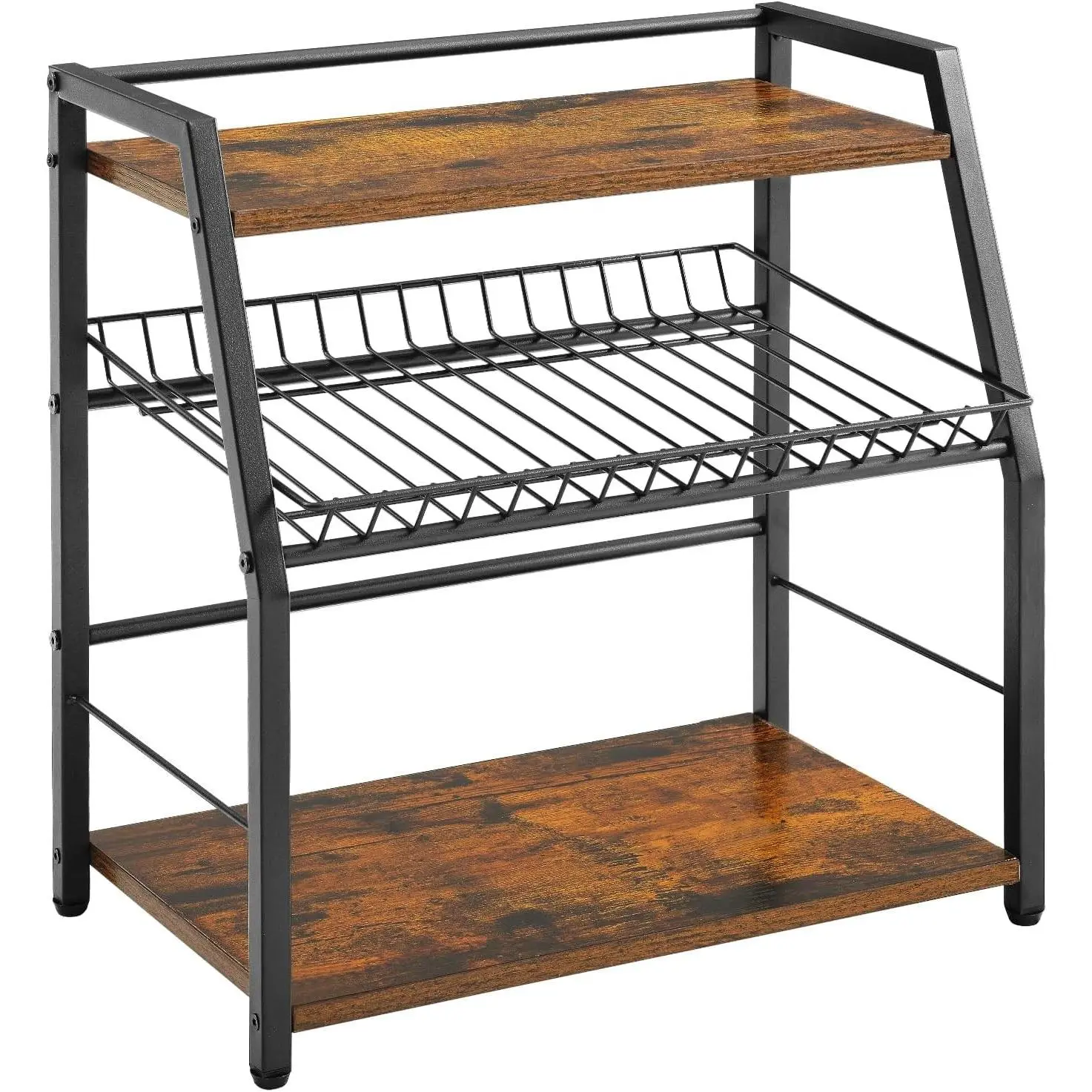 Kitchen Countertop Organizer, 3 Tier Wooden Storage for Soda Cans Condiment Tea, Snack & Candy Display Stand, Coffee Station, for Pantry Office Bathroom, White (Black)