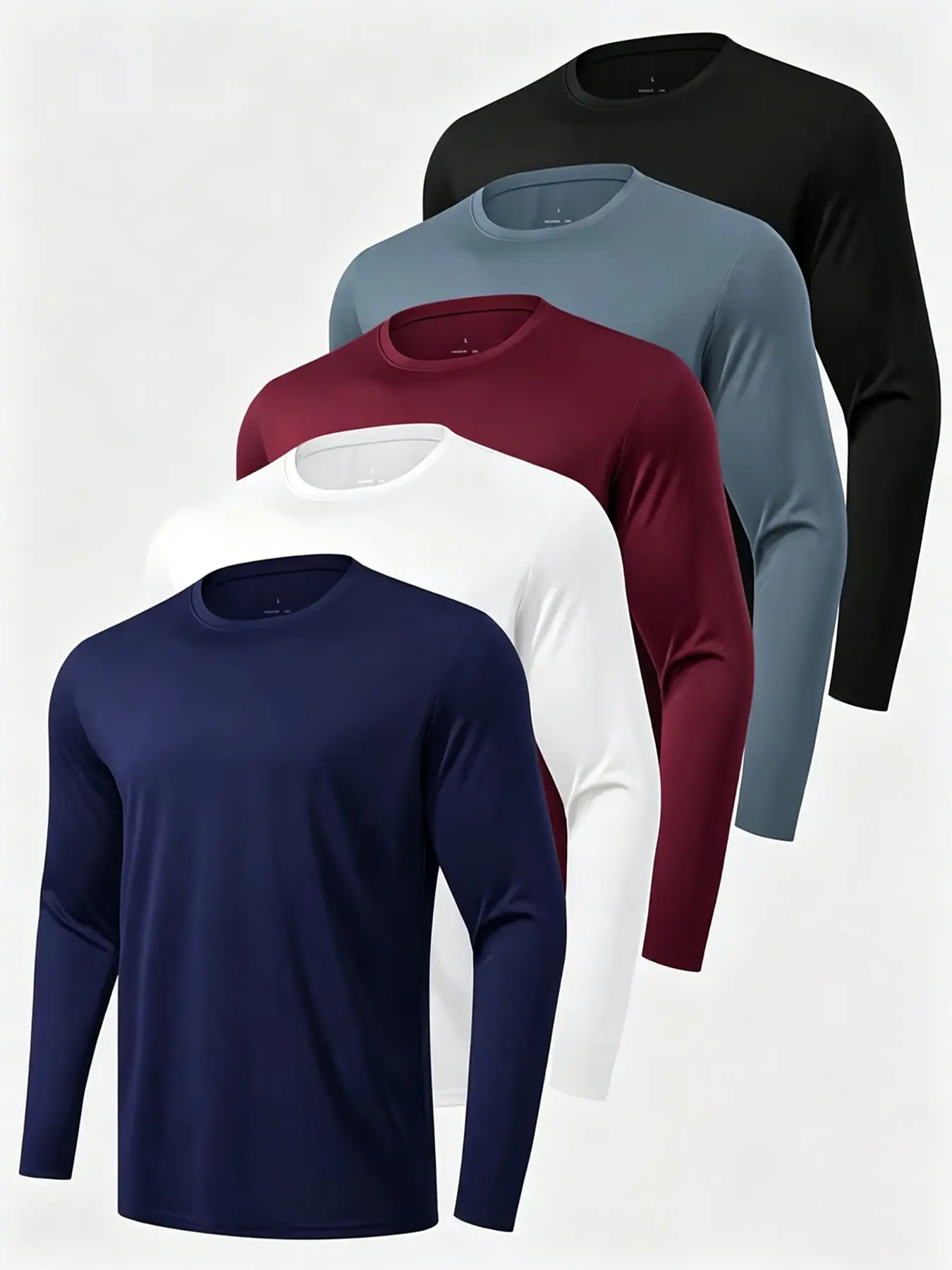 5-Pack Men's Quick-Dry Long Sleeve Shirts, Moisture-Wicking Warm Innerwear, Fall Layering T-Shirts, Winter Running, Gym, Casual, Workout Shirts