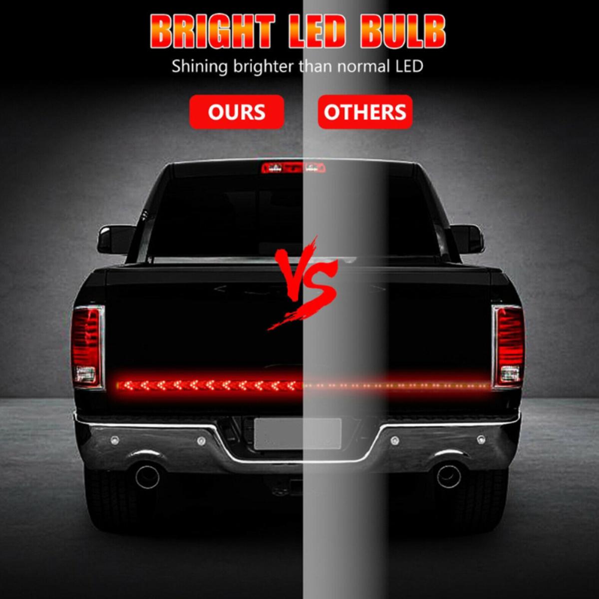 60 Inch Triple Row LED Tailgate Light Bar, Waterproof, 12V DC, Full Function Brake, Reverse, Amber Turn Signal, Universal Fit for Pickup, Trailer, SUV, RV, Van,Triple Row LED Work Light Strips, Triple Row Universal LED Tailgate Light Bar