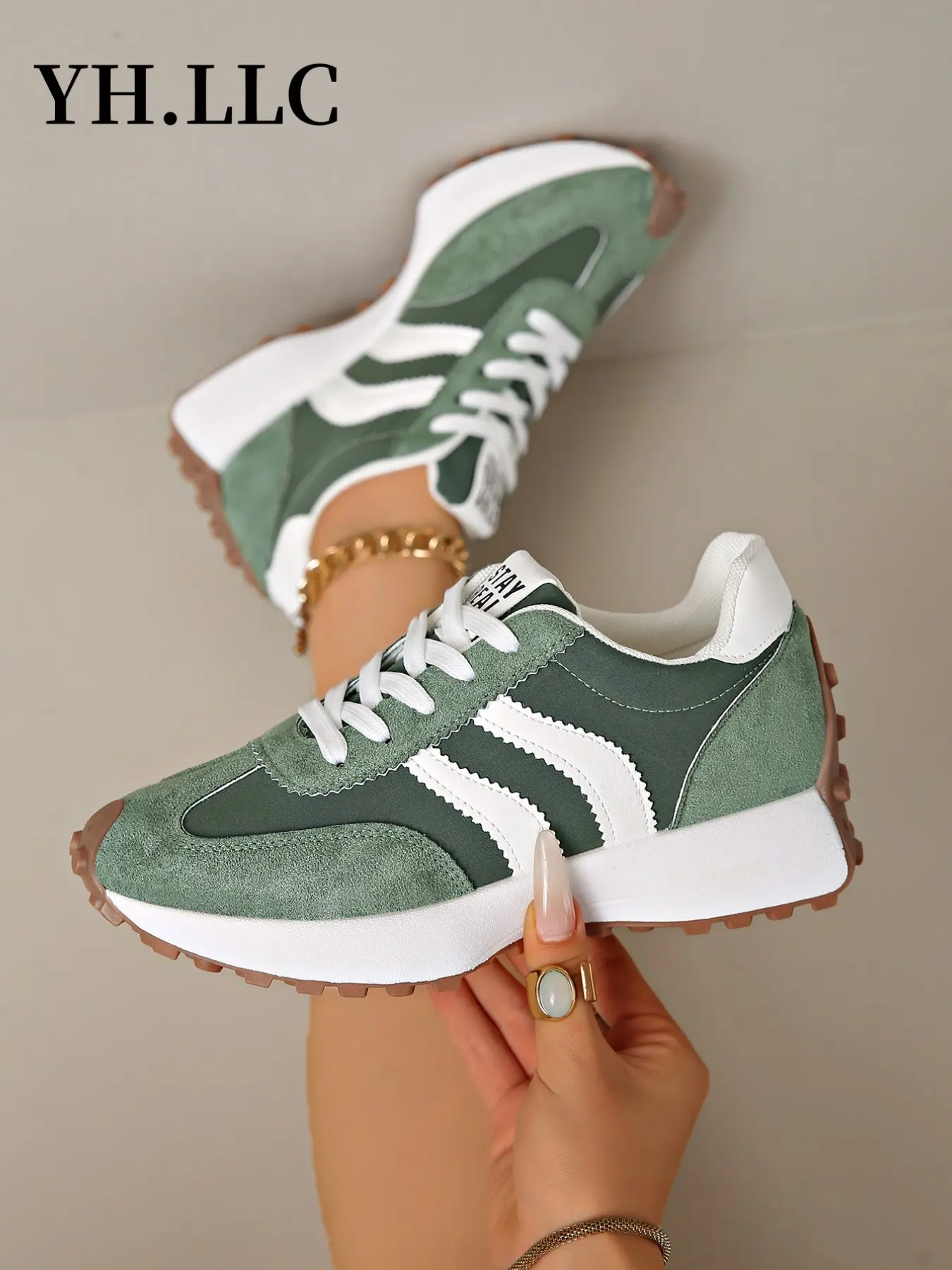 Women's Casual Sport Shoes, Spring Fall Elegant Fashion, Round Toe Low Top, Lace-Up Thick Sole, Breathable Outdoor Running Shoes, Fashionable Running Shoes