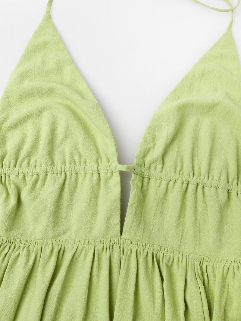 Women's Solid Color Tie Shoulder Backless Long Dress, Sexy Fashion Casual Deep V Neck Sleeveless Dress for Beach Holiday Vacation, Ladies Clothes for Summer, Halter Strap Dress