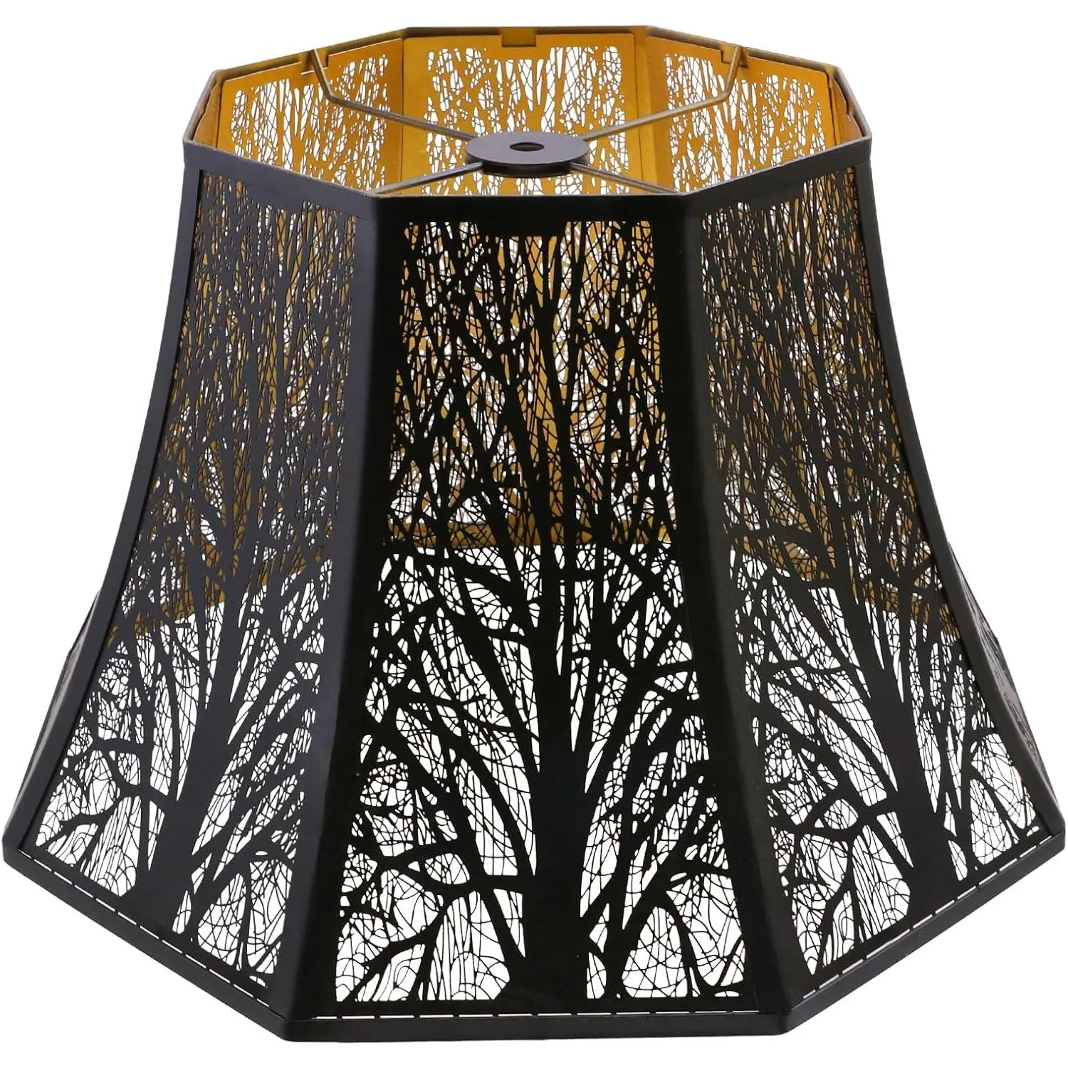 Etched Forest Metal Lampshade Outer Black Inner  7.9 X 13.8 X 8.7 Inch |  Large Beveled Octagon Metal Lamp Shade Fits for Floor Lamp and Table Lamp Living Room Bedroom
