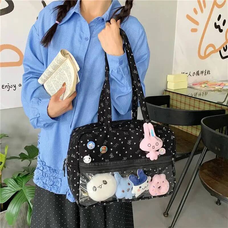 New Y2k Cute Large Capacity Ita Bag Lolita Girls Transparent Bag DIY Badge Display Shoulder Bag Fashion Comic Exhibition Handbag