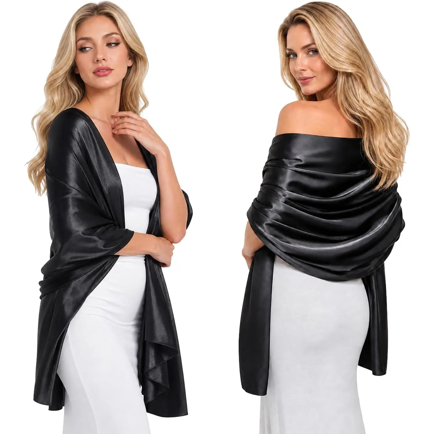 Women's Solid Satin Shawl Wrap for Evening Dresses & Weddings - Large Silky Formal Cover Up, Lightweight All Seasons Scarf for Parties, Bridesmaid & Birthday Gift, One Size, 27.5 Inches