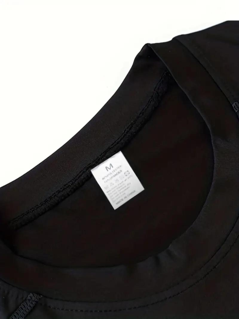 Gothic Men's Skull Letter Print Sports T-shirt, Street Style Tight Fit Top, Ideal for Crossfit and Summer Workouts, Gym Shirts