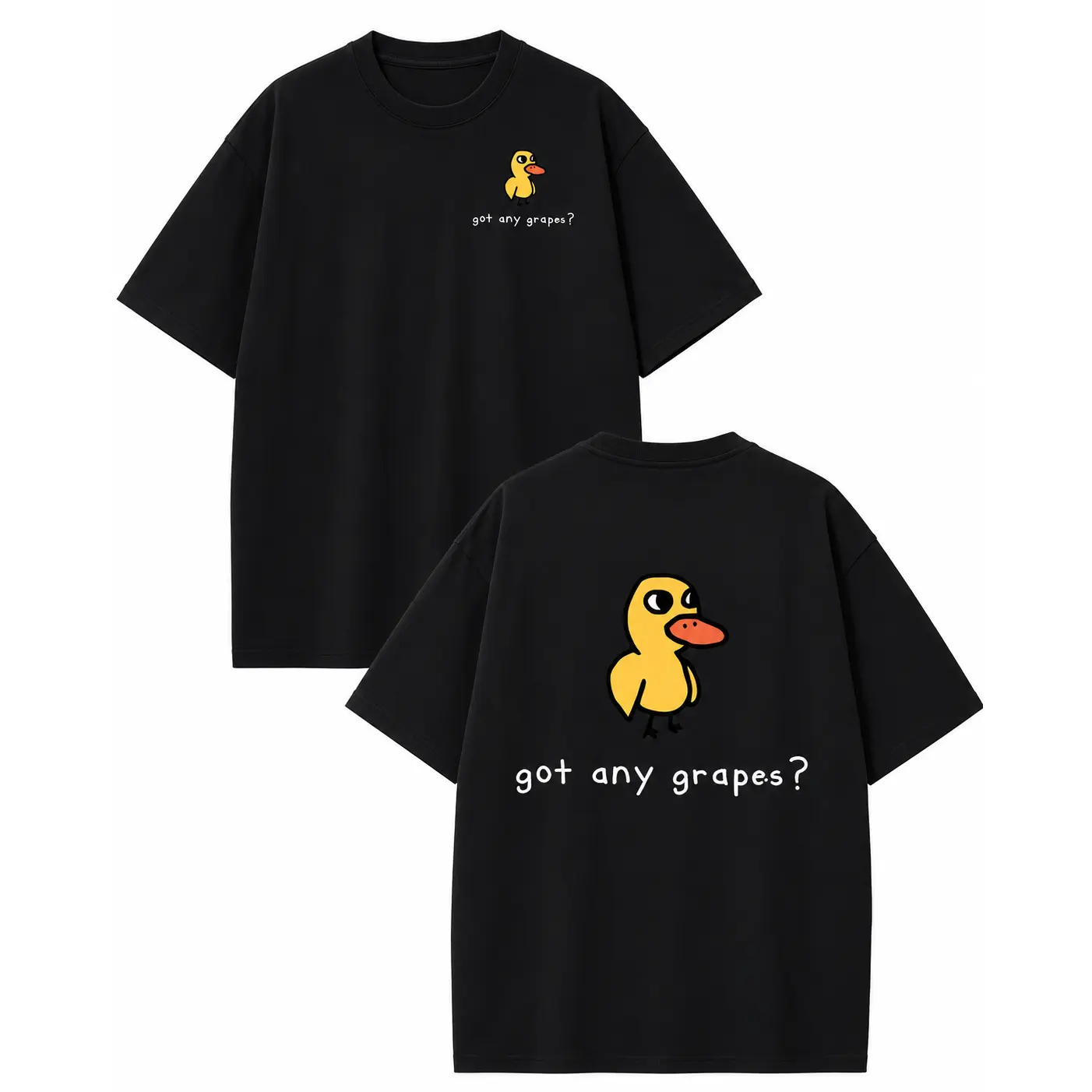 "Duck Eating Grapes" Graphic Vintage-Style Short-Sleeve  T- — Crew Neck, Breathable Premium-Craftsmanship Fabric; Unisex, Loose-Fit Casual Streetwear Top cotton tee shirt