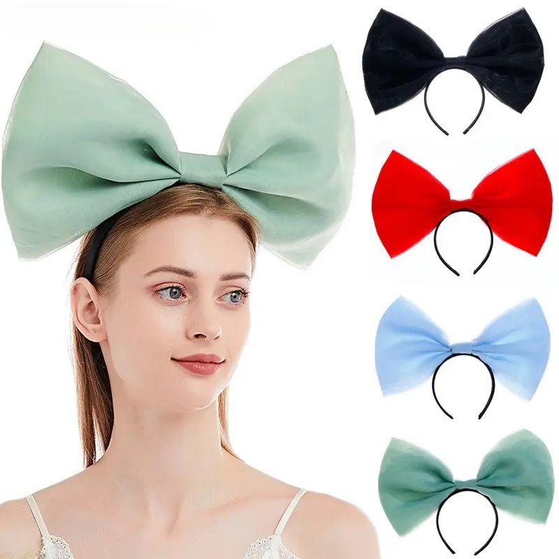 2026 New 3D Oversized Bow Headband, Cute Simple Tulle Bow Hair Accessory, Knotted Long Streamer Decor Hair Hoop for Women