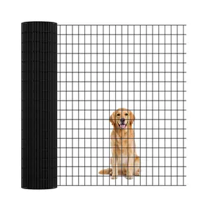 PVC Coated Wire Fence, Black 16GA Welded Mesh Roll for Garden Border, Yard Plant Protection and Poultry Netting