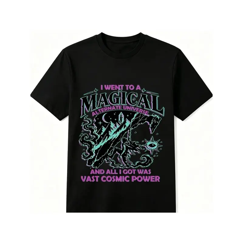 Vast Cosmic Power Magical Alternate Universe Graphic Tee for Men Women Black Cotton T-shirt Summer Casual Top