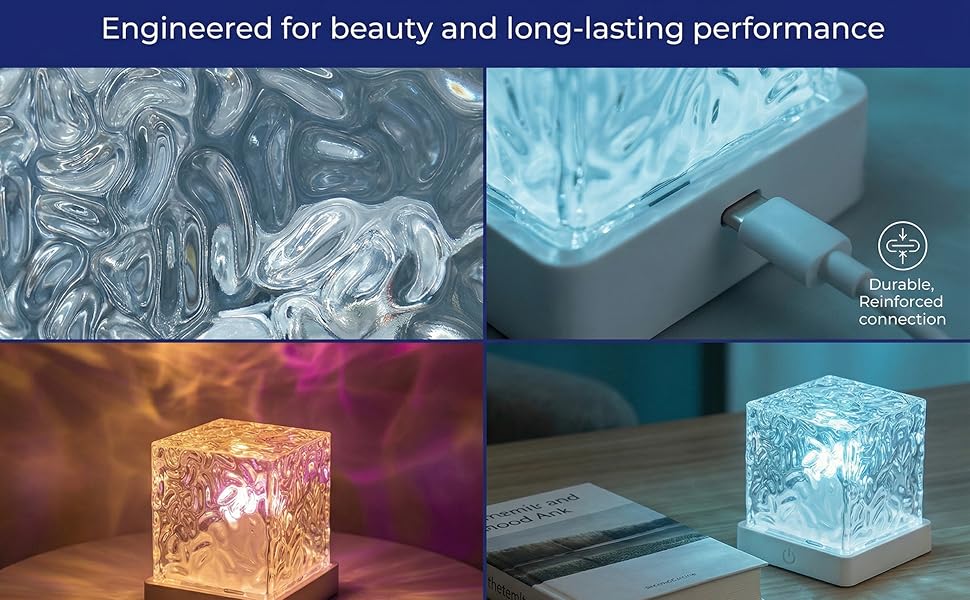 Waterproof Bath Light for Inside Bathroom, Rechargeable Cube Shape Kids Shower Lamp, RGBW 13 Color Changing Bathtub Lamp with Remote Ocean Wave Projector Mood Night Lighting