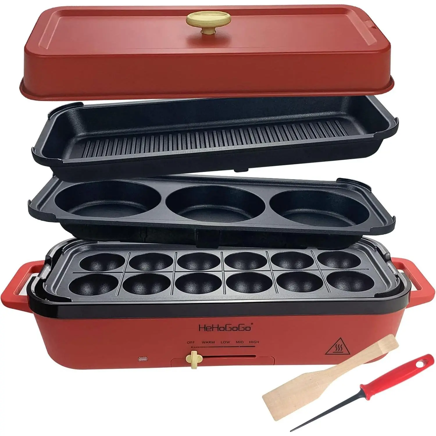 Multifunctional Electric Griddle Grill Nonstick Baking Maker with 3 Interchangeable Pans For Takoyaki Cake Pop Mini Pancake Fried Steak