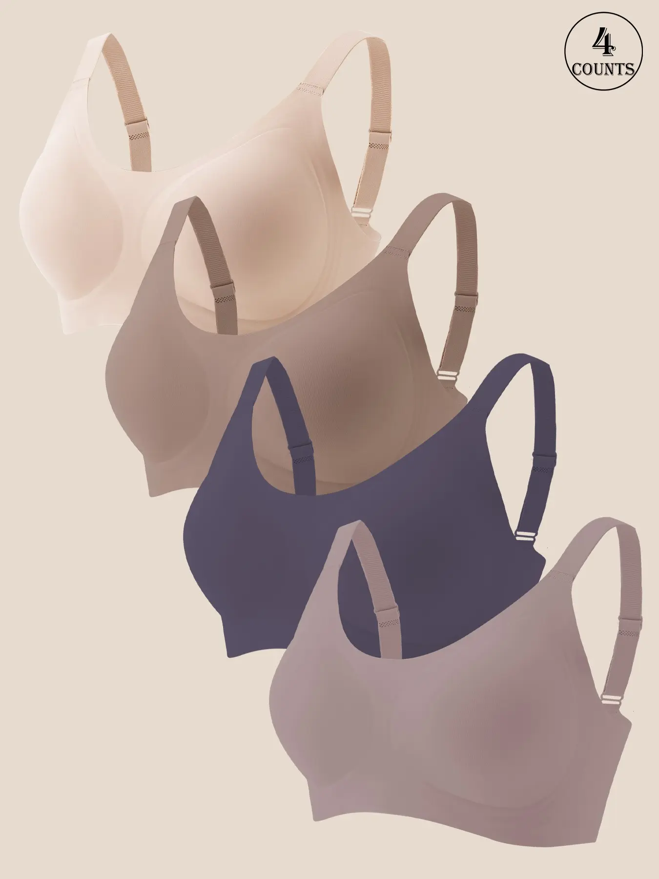 3/4/5 Pack Available Women's Jelly Bra, Soft Padded Cup Design, Lightweight Comfortable Underwear, 3 Row Back Hook Closure, Suitable for Various Occasions
