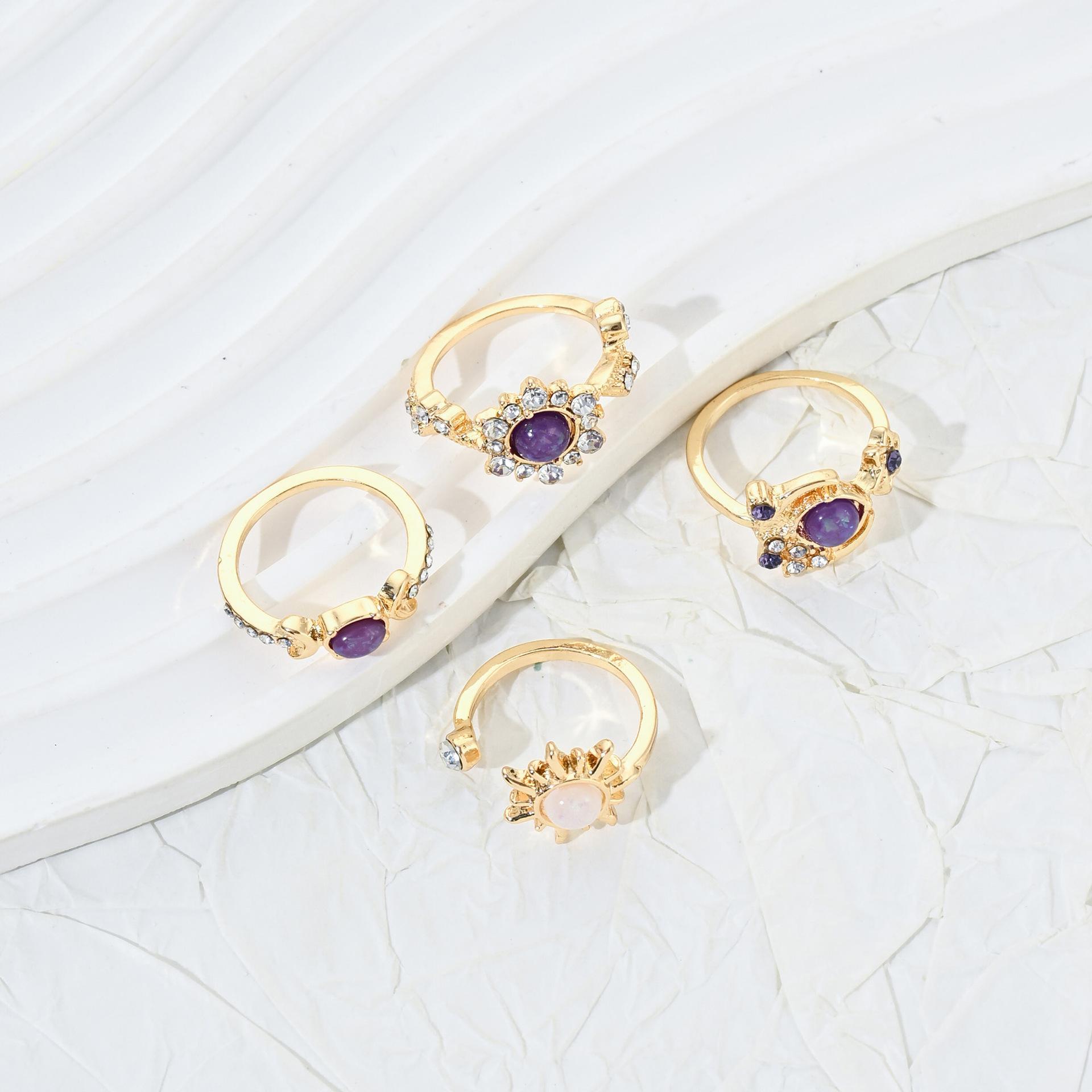 Women's Sun & Moon Gemstone Ring Set Trendy Geometric Stackable Jewelry with Sparkling Crystal Accents for Daily Wear and Parties