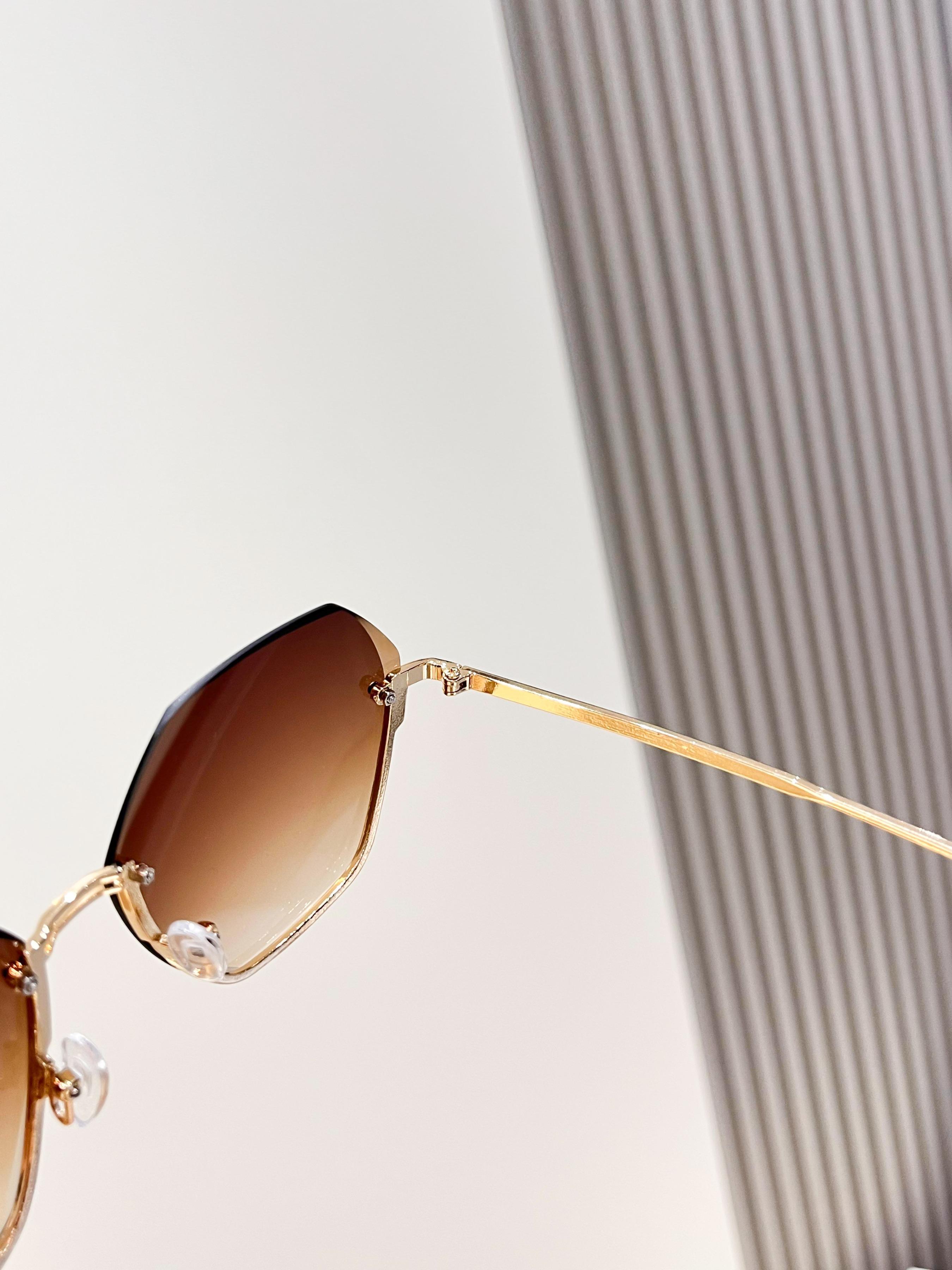 Elegant Gold Gradient Frameless Sunglasses for Women, Hexagonal Large Metal Arms, UV Protection Multi-Color Shades Ideal for Party, Daily Wear, Travel & Holiday Gifting