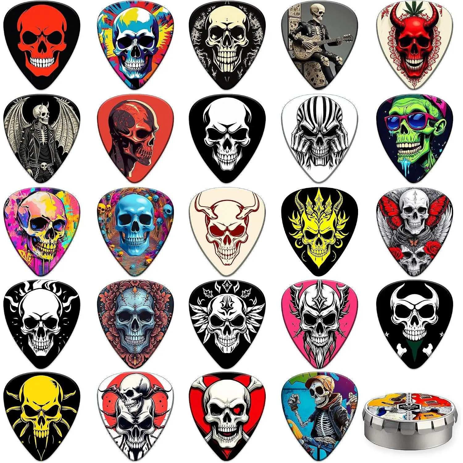 Guitar Pics 24 count,Sull Guitar Pic Variety Pac 4 Thicnesses(mix-9) | Thin,Medium,Heavy Guitar Pics(0.46,0.71,0.96,1.2mm),Seleton Guitar Pics for Electric Guitar,Acoustic Guitar,Bass