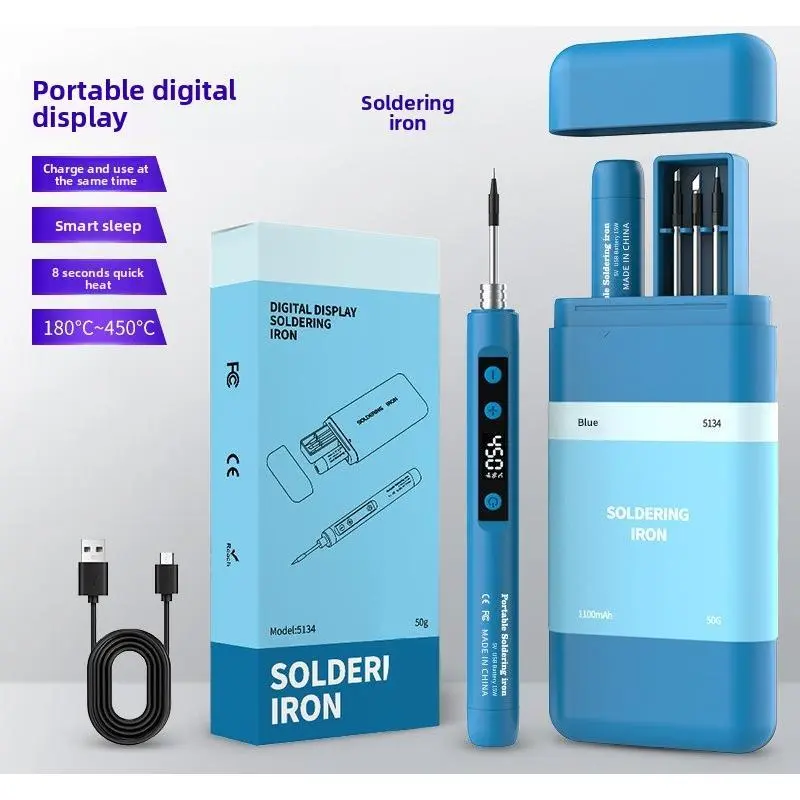 USB Wireless Electric Soldering Iron Set - With Handle, Portable Digital Display, Heavy-Duty Metal Tool for New Users’ DIY Home Welding Repairs